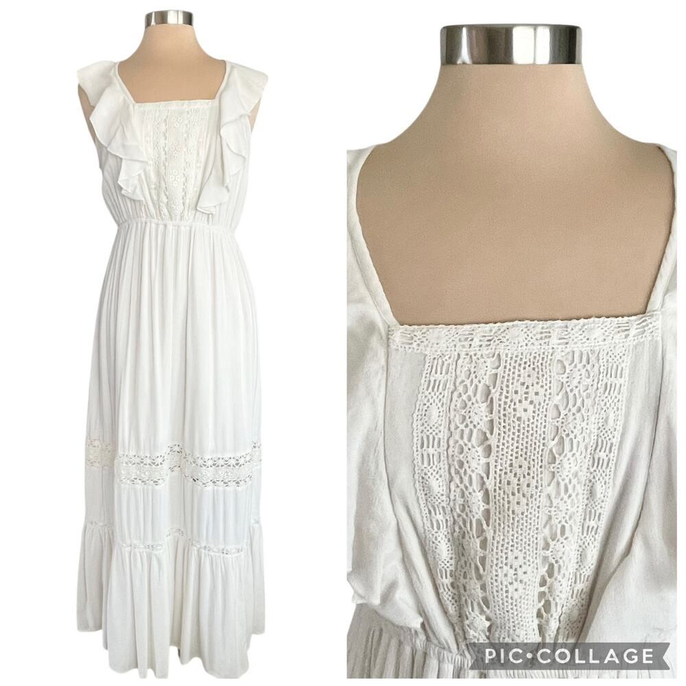 Mossimo Supply Co Fairy Boho Cottagecore Maxi Dress Women M Tiered Lace Ruffled